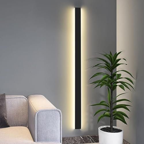 papasbox 30W Lange Wandleuchte Schwarz Wandlampe Innen | Wand Lang Leuchte Außen IP65 Wasserdicht Wandbeleuchtung für Garten Villa Treppenhaus Wohnzimmer 100cm 3000K Warmweiß