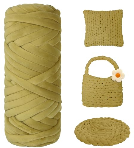 450g Dicke Wolle zum Handstricken Chunky Yarn Schlauchgarn Häkelwolle Dickes Garn zum Häkeln Stricken, für Anfänger, Decken, Tasche, Handstrickgarn DIY-Kunsthandwerk (Braun Grün)