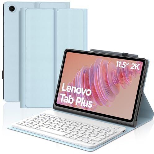Keyboard Case for Lenovo Tab Plus 11.5 2024, UK Layout Wireless Detachable Bluetooth Keyboard with Slim Protective Cover for Lenovo Tab Plus 11.5 Inch 2024 (TB351FU) Tablet, Sky Blue