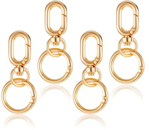 Alrhso 4 Pcs Keyring Clip Gold Double End Key Chain Gold Hooks for Key Ring Clip Double Opening, Keychain Clasp Alloy Swivel Spring Snap Hooks for DIY Crafts Bags Jewelry Clasps, Lanyard Making