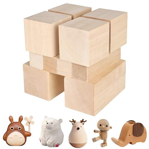 elthmpr Schnitzholz Linde - 10er Set Lindenholz zum Schnitzen Unbehandelte Lindenholz Klötzchen in 3 Größen, Basteln und Drechseln, Weiches schnitzholzNaturholz Rohlinge für DIY Projekte Anfänger