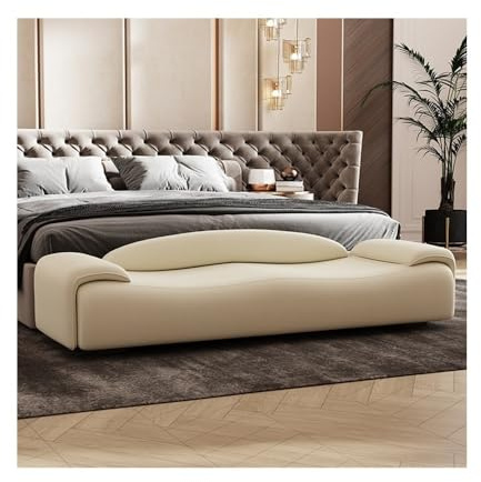 Aufbewahrungsbank Schlafzimmer-Bett-Endhocker mit Rückenlehne, Lange Sofabank, leichte Luxus-Kleiderbank, Garderoben-Schuhwechselbank(Off-White,Groß)