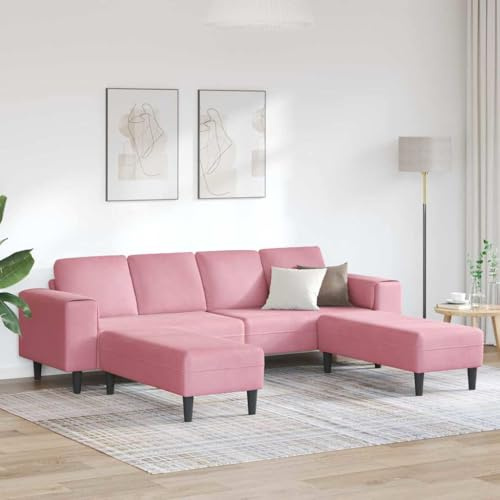 QJBSAVVA 4-Sitzer Schlafsofa Rosa Samt Luxus Schlafcouch mit Rückenkissen Modernes Design Höhenverstellbar Bequem & Robust für Living Room Jugendzimmer Balkon
