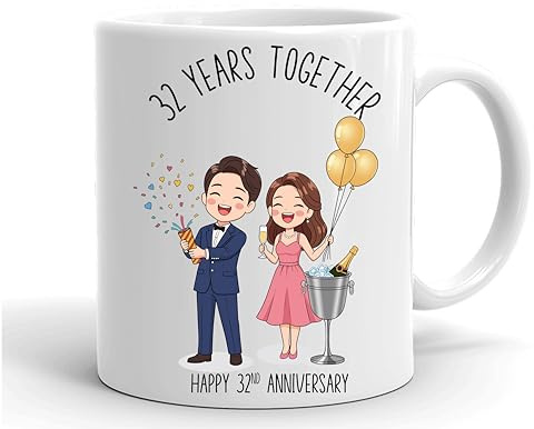 VIROSA 32 Year Anniversary Mug – 11oz Ceramic Coffee Mug Gift for Husband, Wife, Couples – First Wedding Anniversary Present Idea, Funny Romantic Keepsake