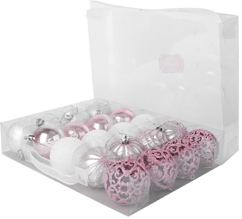 PAMINGONO 20 Pezzi Palline Natalizie Argento e Rosa per Albero di Natale Decorazioni Pendenti per Feste Xmas e Addobbi Natalizi Eleganti per Casa Ufficio e Hotel