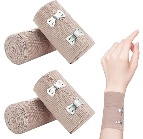 Bandage Medical, 4 Pièces 7.5cm*4.5m Bande De Contention Jambe, Bandage Médical Doux De Fixation, Pansement Compressif Avec Clip En Métal pour Les Entorses De La Cheville Du Poignet Du Bras Jambe