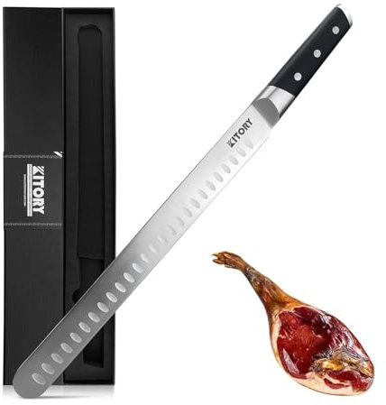 Kitory Coltello da Prosciutto da 30 cm, Coltello da Brisket in Acciaio Inossidabile Tedesco di alta qualità con manico ergonomico in legno di pakka e confezione regalo