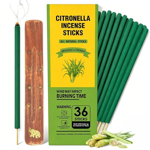 Citronella Räucherstäbchen Set,36 Stück Extra Groß Citronella Incense Sticks Outdoor-Eine Kontinuierliche Brenndauer von bis zu 100 Stunden.Ideal für Meditation, Yoga, Garten, Grillabende und Camping