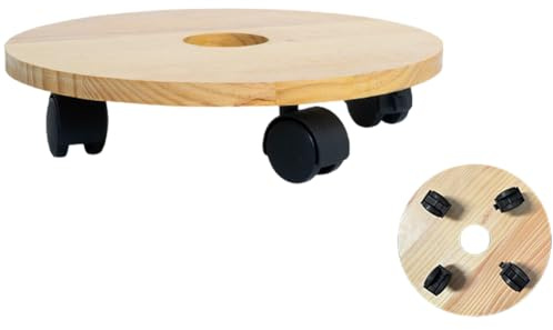 Étagère à plantes en bois avec roulettes, base ronde ou carrée en bois de pin avec finition imperméable, support mobile robuste pour grands pots de fleurs