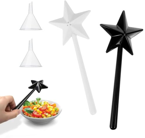 ChAusa 2 Pcs Salt Sticks Stars, Hole Spice Mixing Bottle for BBQ Camping | Refillable Magic Seasoning Bottle, Cute Stars Stick Seasoning Containerfor Kitchen and Restaurant (Black and White )