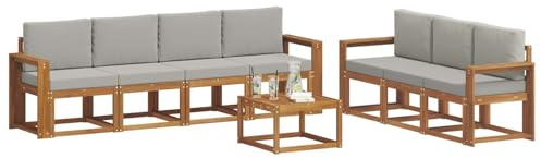 vidaXL Outdoor-Sofagarnitur mit Kissen 8 pcs Natürlich und Hellgrau, Modernes Outdoor-Sofa, Garten-Ecksofa, Langlebige Lounge für die Terrasse, Komfort-Set zum Entspannen