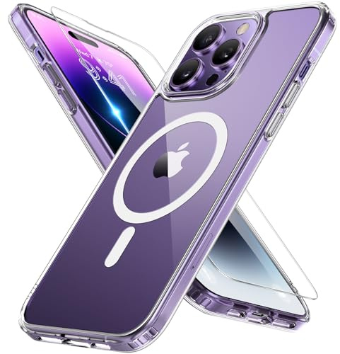 miracase Magnetisch für iPhone 14 Pro Max Hülle für Magsafe[mit 2 Schutzglas] Militärschutz Stoßfest Kratzfest Anti-Fingerabdruck Samtige Touch Dünn Handyhülle für iPhone 14 Pro Max 6,7 Zoll, klar