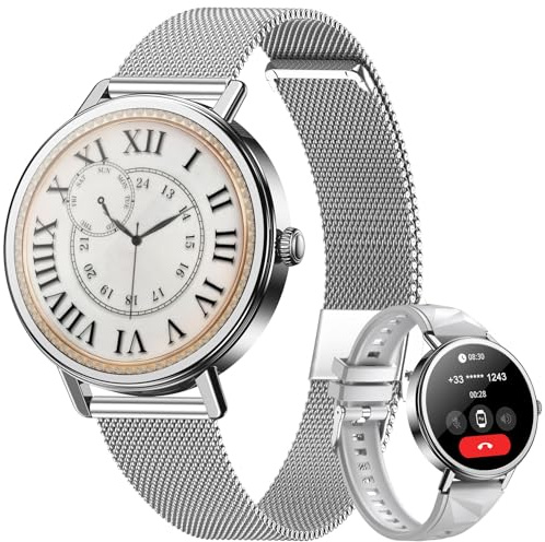 Blackview Smartwatch Mujer- Llamadas Bluetooth y Whatsapp Notificación, 1.26Reloj Inteligente Mujer- SpO2/Pulsómetro/Monitor de Sueño, Pulsera Actividad- 100+ Modos Deportivos, Reloj para Android iOS