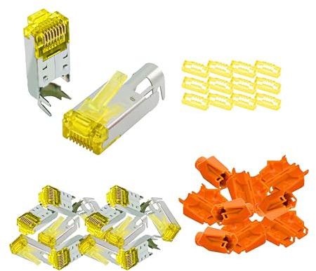 BIGtec RJ45 Netzwerkstecker 25 Stück Hirose TM31 Orange - Hochgeschwindigkeits-Verbindung für 10G-Ethernet AWG 24-27, CAT 6/6a/7 Kabel