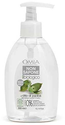 Omia Non Eco Bio-Seife Jojobaöl, Flüssigseife für Hände und Gesicht, ideal für trockene und raue Haut, feuchtigkeitsspendende Wirkung, für den täglichen Gebrauch, dermatologisch getestet, 300 ml