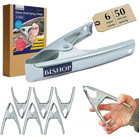 Commercial Grade Metal Spring Clamps for Woodwork - Rust Proof Market Stall Tarp Clips Clamps 50mm Jaw Capacity - Metal Clips All Steel Construction 160mm Length - Triple Coil Spring Clips (Qty: 6)