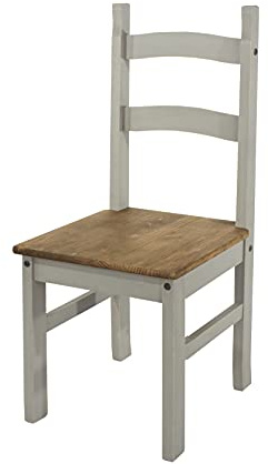 Core Products Pair of Corona Solid Pine Dining Chairs with Antique or Grey Wax Finish – Wooden Kitchen Seating