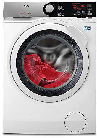 AEG L7WEE861 Lavasecadora de Libre Instalación, Carga Frontal, Lavadora 8 Kg, Secadora 6 Kg, 1600 rpm, Serie 7000, Motor Inverter, Programa Rápido, Panel LCD, Puerta XL Plateada, Blanca