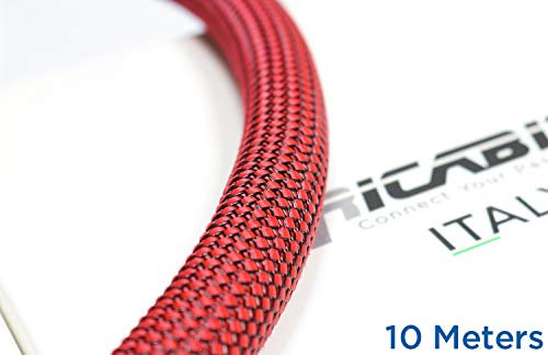 Ricable Custom RB20/10 - Rouge/Noir 10 m -Gaine de Protection tressée pour câble 16-22 mm