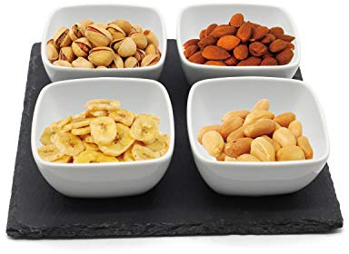 Van Gogh Rustic Slate White Ceramic Nibbles Snack Tapas Dipping Bowls Set | Platter