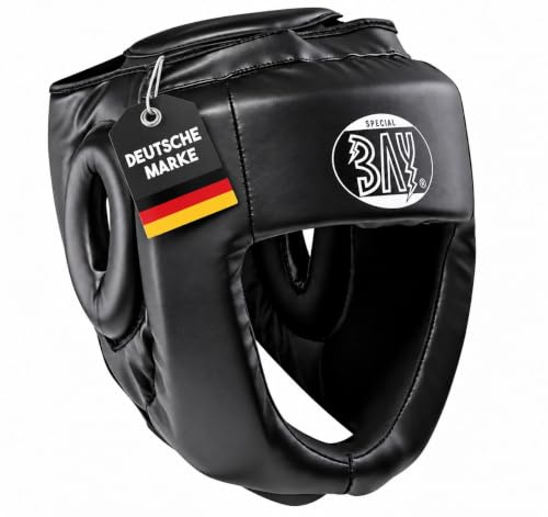 Bay Kopfschutz Full Chin Vollkontakt Boxen K1 Kickboxen Thaiboxen Krav MAGA | MMA Kopfschützer Boxhelm Kunstleder Kinnschutz Head Guard Sparring Training Kampfsport Muay Thai
