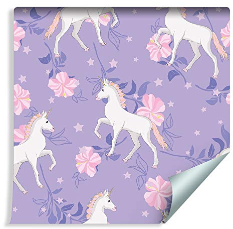 Wallepic Tapete 10m Vlies Tapete Einhörner Blumen Kinder Vliestapete 1000x53cm Wand Tapete Wohnzimmer Kinderzimmer Moderne Wanddeko Wand Dekoration