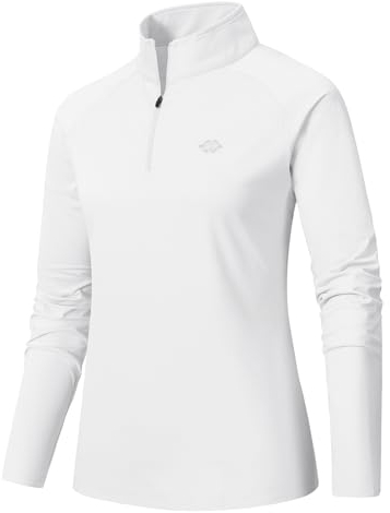AjezMax Damen 1/4 Reißverschluss Trainsshirt Langarm Sportshirt Shnelltrocknendes Funktionsshirt Workout Gym Yoga Fitness Laufjacke Weiß Größe M
