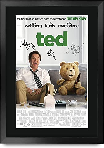 HWC Trading Filmposter FR A3 Ted 1 Mark Wahlberg, Mila Kunis, Seth Macfarlane Geschenke gedrucktes Poster signiertes Autogramm Bild für Film-Fans, A3 gerahmt