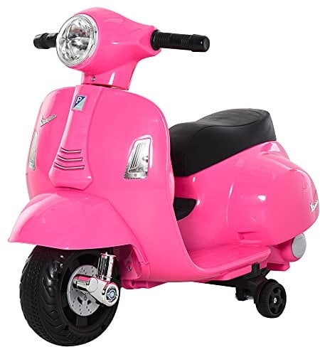 HOMCOM Moto Elettrica per Bambini 6V con Licenza Ufficiale Vespa Batteria, Motorino Elettrico per Bambini da 18-36 Mesi con Fari e Clacson, 66.5x38x52cm, Rosa