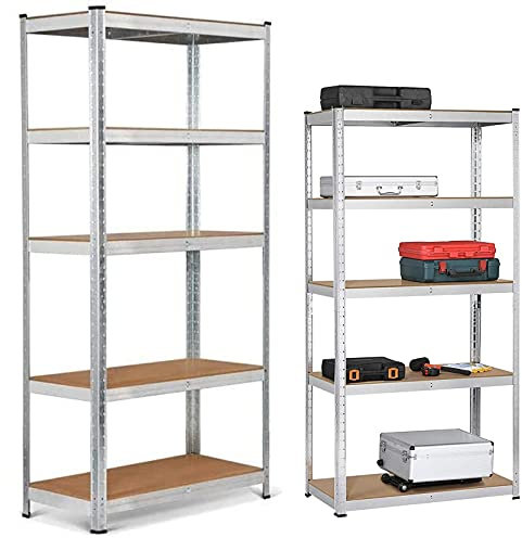 Rigogo Scaffale per cantina, 200 x 100 x 50 cm, in metallo, con 5 ripiani, portata fino a 875 kg, per garage, officina, dispensa, zincato