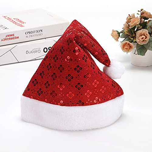 GIVBRO Weihnachtsmütze Nikolausmütze Pailletten Plüsch Kappe Xmas Kopfbedeckung Kostüm Familie Festliche Party Dekoration für Erwachsene