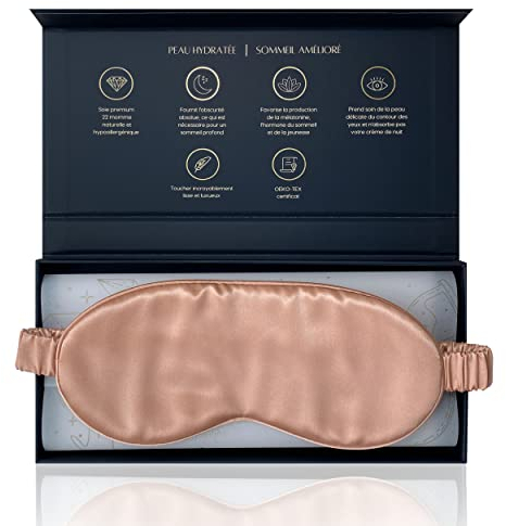 Andromeda Masque de sommeil 100% soie naturelle biologique | Bandeau de nuit occultant pour protéger les yeux de la lumière | Cache yeux pour dormir en voyage | Cadeau pour femme et homme | Or Rose