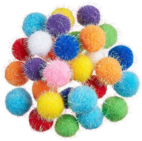 FadyDail 30 Stück 3cm glitzernde Katzenbälle Katzenspielzeug, Katzenbälle Pomponbälle, Lametta Bälle für Katzen, interaktives Katzenspielzeug Bälle