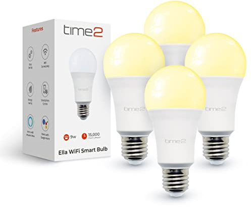 Time2 Ella 2 WiFi Smart Light Bulb with Biorhythm Lighting, 9W E27 Edison LED Bulb with Smartphone Control Schedule and Timer, Dimmable Smart Bulbs Compatible with Google Home (Pack of 4)