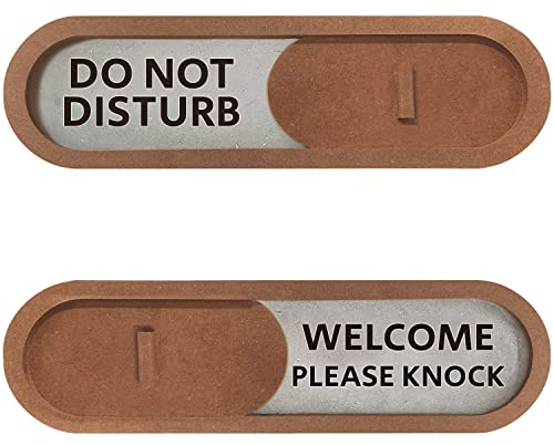 GEEKBEAR Cartello scorrevole per porta con scritta Do Not Disturb Welcome Slider, in MDF di alta qualità, 19,1 x 5,6 cm (marrone)