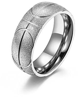 Gualiy Finger Ringe Herren, Herrenringe Edelstahl Bereifte Bänder Basketball-Rillenmuster Bands Ring Komfort Fit Größe 70 (22.3)