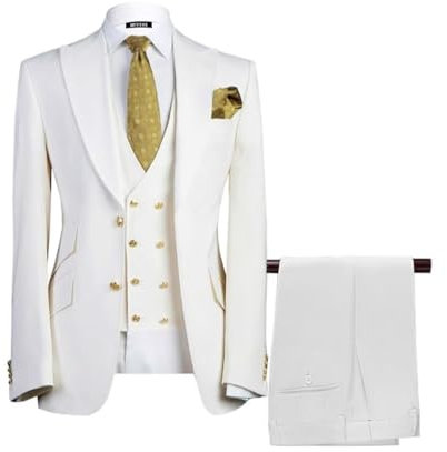 HUUTOE Costume 2 pièces à col mandarin pour homme - Tunique chinoise - Uniforme traditionnelle pour mariage et festival, BLANC, 40 Big