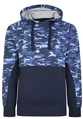 Kam Camo Panelled Hoodie Navy Kingsize Mens Pull On 7XL (7036B)