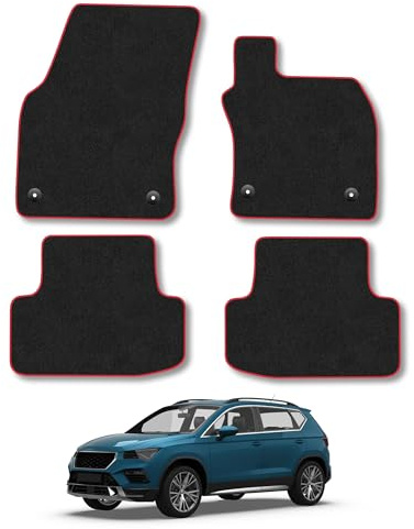 Seat Ateca (2016-2026) Carpet Car Mats | Red Edge Trim Tailored Fit Floor Mats Full Coverage Protection Accessories Easy Clean Anti Slip Made in the UK