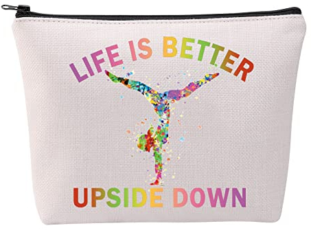 Kosmetiktasche für Turner, inspirierendes Geschenk, Turnliebhaber, Geschenk, Tumbling Mädchen, Reisetasche, Gymnastik, Reißverschluss, Make-up-Tasche, weiß, Life Down