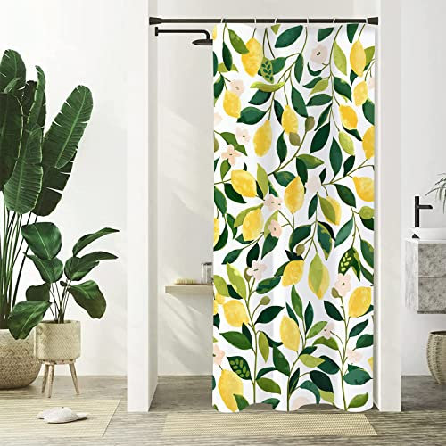 Metawu Rideau de douche étroit en tissu imperméable avec 12 crochets – Rideau de douche demi-taille pour dortoir – Jaune citron – 91,4 x 183 cm