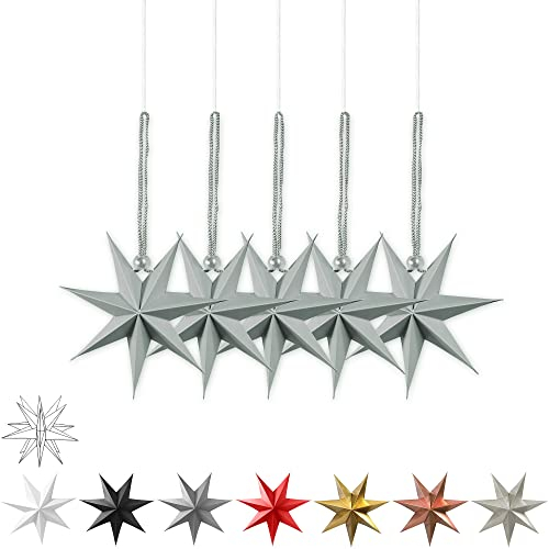 Frau WunderVoll® liebevolle Faltsterne matt grau 5 Stück Durchmesser 15 cm 7 Zacken geschlossene Oberfläche Feste Pappe, Weihnachten, Advent, Fenster Dekoration, Weihnachtsbaum