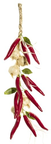 Peperoni-Knoblauchzopf Lebensmittel-Attrappe 62 cm künstliche Peperoni künstlicher Peperoni-Knoblauchzopf Deko Peperoni Deko Knoblauch