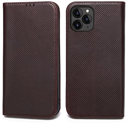 Echt Leder Hülle für iPhone 12/12 Pro (6,1), Vintage Wallet Lederhülle mit Kartenfächer Magnetverschluss Standfunktion Handyhülle Schutzhülle Ledertasche Flip Case Klapphülle Tasche - Braun