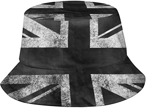 Lawenp Bucket Cap, Old Stained Dirty Union Jack Britische Flagge Bucket Hat Schwarz-weißer Bucket Hat Fischerhut Sonnenhut für Damen Herren