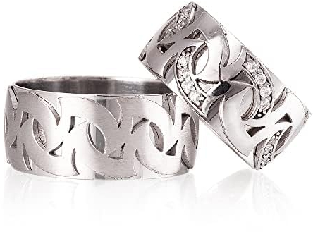 Sie und Ihn Silber Trauringe Paar passende Eheringe Set Personalisierte Eheringe aus 925er Sterlingsilber mit Cubic Zirkonia