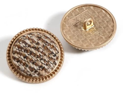 MEIJIU 5 uds. Rejilla a Cuadros Cubierta de Tela Botones de vástago Redondo Mate Color Dorado Rejilla a Cuadros Tela Tallada botón de Metal Accesorios de Ropa