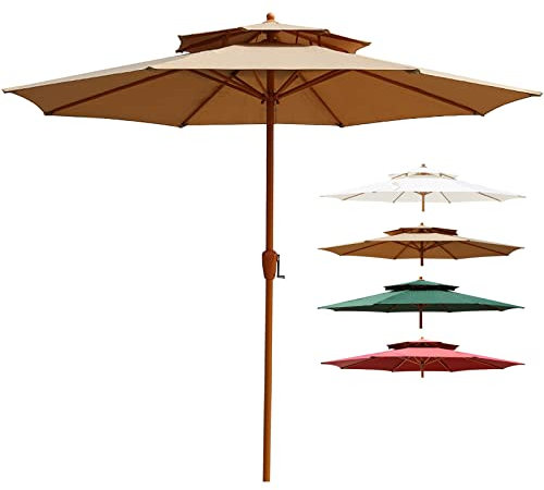 SAGIDAR 2.7mx2.5m Parasol De Marché, Patio Parapluie, Parasol En Tissu De Polyester, Double Ventilation Supérieure, Avec Manivelle, Sans Base, Imperméable À L'eau De Protection UV, Sûr Et Solide