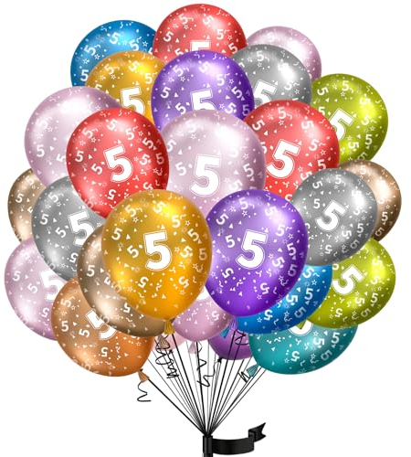 Luftballons 5. Geburtstag,15 Stück Metallic folienballon 5 helium ballons 5 aus 100% Naturlatex,Klimaneutral, 32cm Ballon 5 zahlen für Geburtstag