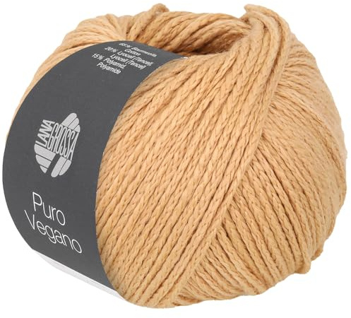 LANA GROSSA Puro Vegano | Kettgarnkonstruktion ohne tierische Fasern | Handstrickgarn aus 65% Baumwolle, 20% Lyocell (Tencel) & 15% Polyamid | 50g Wolle zum Stricken & Häkeln | 90m Garn FB 3